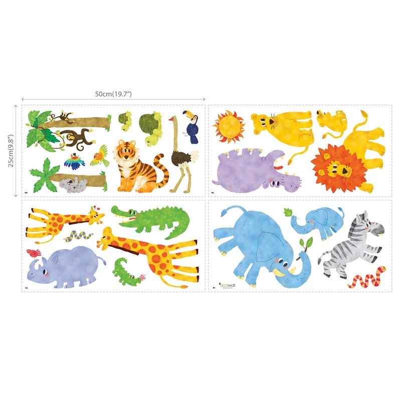 DECOWALL DW-1513N Jungle Animals Jungle Animals Wall Sticker Wall Decoration