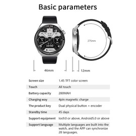 ST5 MAX 1.45'' Smartwatch Intelligent IP67Watch with BT5.0 Waterproof Fitness Tracker Multifunctional Watch MP3 Music Watch Compatible for Android iOS