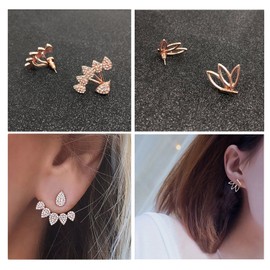 Suyi Fashion Hollow Lotus Flower Earrings Crystal Simple Chic Stud Earrings Set BRG