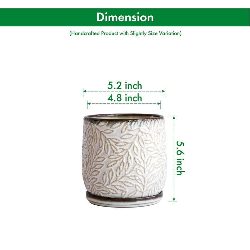 D'vine Dev 5 Inch Embossed Leaves Stoneware Planter Pot with