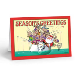 Stonehouse Collection | Santa Fishing in Boat Christmas Card | 18 Sport Fishing Cards & Envelopes | USA Made