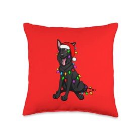 Black German Shepherd tangled in Christmas lights Throw Pillow