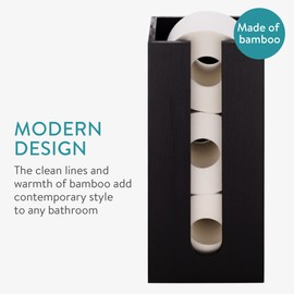 Navaris Bamboo Toilet Paper Holder - Modern Design, Freestanding Organizer for 3 Rolls - 100% Real Bamboo, Black