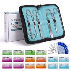 Alcedo Sterile Sutures Thread & Needle with Tools Kit, First Aid Field Emergency Supplies, 16 Mixed 0, 2/0, 3/0, 4/0 Threads with 12 Instruments, Complete Kit (28 Pieces)