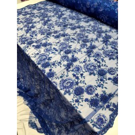 Divastyletextiles Royal Blue Floral Sequins Beaded Lace  Fabric By The Yard For Dress Prom Bridal