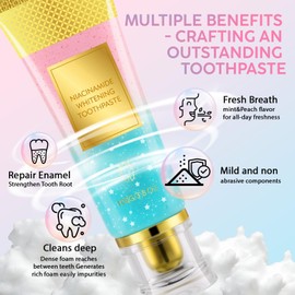 Niacinamide Whitening Toothpaste 2Pack - Gum Care Strengthen, Tooth Enamel, Prevent Cavities, Fresh Breath, Gentle & Non-lrritating, Fluoride-Free