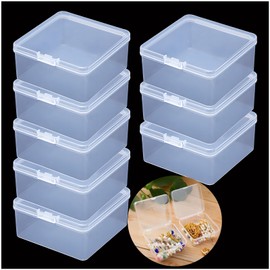 Small Bead Organizers-8 Pieces Plastic Storage Cases Mini Clear Bead Storage Containers Transparent Boxes with Hinged Lid and Rectangle Clear Craft Supply Case DIY project with Sheets Label Stickers