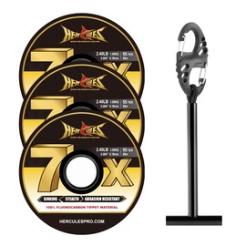 HERCULES Fly Fishing Tippet 3 Pack with Fly Tippet Holder, 7X - 2.40LB - 55YDS, Fluorocarbon