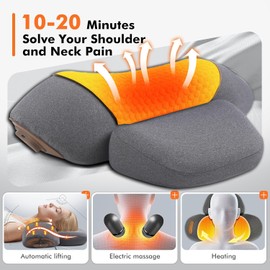 Zhaotingrui 3-in-1 Neck Massager Pillow, Traction Massager with Massage Hot Compress Traction Stretching, Pillow Massage Neck Hump with 119-inch Extra-Long Cord, Dark Gray