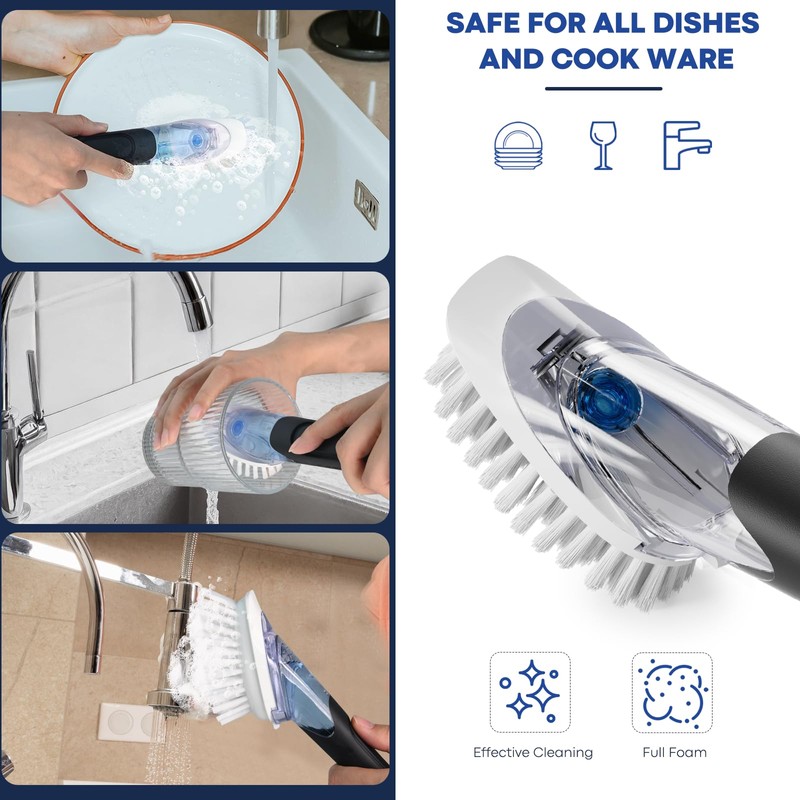 RIMAY Soap Dispensing Dish Brush, Dish Scrubber with Soap Dispenser,