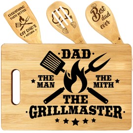 Shellspace Cool Gifts for Dad, Christmas Gift for Dad Father Papa,Best Dad Birthday Gift, Gifts for Men, Unique 11.8x7.5 inch Bamboo Cutting Board Set for Dad -The Man, The Myth, The Grillfather