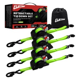 ELIFTING 4-Pack Retractable Ratchet Straps 1" x 10ft, 1650 lbs Break Strength – Heavy Duty Tie Down Straps for Truck, Trailer, Motorcycle, ATV, UTV, Green