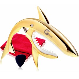 Phoenix One-Touch Guitar Capo Stand 【Type Shark】Maintenance Fiber Cloth/Pick/Manufacturer Warranty Certificate <4-Piece Set>Gold (Gold)