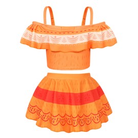 COTRIO Princess Bathing Suit for Girls Princess Swimsuit Ruffle 2 Piece Bikini Set Beach Swimwear Size 4t (3-4 Years, Orange)