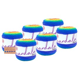 Lion Brand Yarn - Mandala Baby - 6 Pack with Needle Gauge (Rainbow Falls)