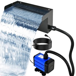 Pond Waterfall Spillway Kit with 750GPH Pump -8” Stainless Steel Waterfall Box, 50W Submersible Pump, Extended Bellows, All-in-One Solution