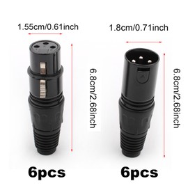 RUNCCI-YUN 12PCS 3 Pin XLR Solder Connector,6 Male and 6 Female XLR Mic Plug,Microphone Audio Socket,XLR Male Female Connector Solder Microphone Plug XLR Jack Stereo Black housing