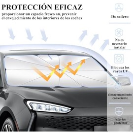 Parasol para Auto 140x80cm Titanio-Plata UV99% - Protector Solar para Parabrisas Plegable con 10 Varillas de Acero, Cubre Sol Universal para Coche SUV