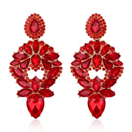 BriLove Women's Stunning Crystal Rhinestone Marquise Teardrop Chandelier Drop Dangle Earrings for Wedding Party Prom Ruby Color Gold-Tone
