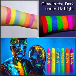 MeiduGaga MeiduGaga Neon Face Paint Sticks Glow Face Body Paint Safety Face Paint Crayons Easy to Clean for Makeup Parties Sport Events Birthday Festivals Cosplay (Glow in the Dark)