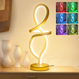 Mayful Modern Table Lamp,RGB Table Lamp，LED Spiral Lamp, Gold Bedside Lamp with 7 Colors 10 Light Modes, Touch Dimmable Nightstand Lamp for Bedroom Living Room Home Office, 15W