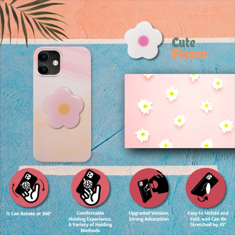 Cute Flower Series Collapsible Design Phone Grip (Magnetic, Pink)