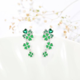 Dreamboat St Patricks Day Earrings for Women Four Leaf Clover Earrings Shamrock Earrings Sterling Silver Opal Dangle Irish Earrings Accessories Irish Jewelry Gifts, Sterling Silver, Cubic Zirconia