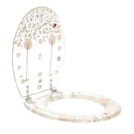 Transparent Resin Toilet Seat, Comfort Toilet Seats with Seashells Cover, U/V Shape Elongated Toilet Seats Bathroom Decor Easy Clean and Install 16.5 Inch