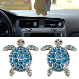PLIGREAT 2 Pcs Sea Turtle Air Freshener Car Vent Clips Blue Rhinestone Turtle Air Vent Clips Cute Beach Style Alloy Accessories for Women Men Car Interior Decor