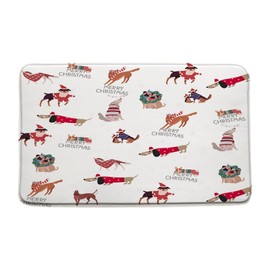 DSMEUE Christmas Bath Mat Dog Puppy Cute Animal Winter Xmas Holiday Red Brown Bathroom Kitchen Toilet Rugs,18x30 Inch