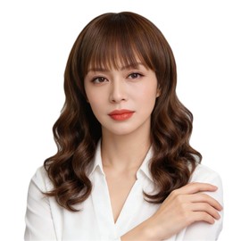 Wig, Semi Long, Women's, Curly Full Wig, Adult Curly Hair, Full Wig, Long Hair, Bangs, Heat Resistant, Women's Clothing, Natural, Mother's Wig, Soft, Breathable, Fashion (Brown)
