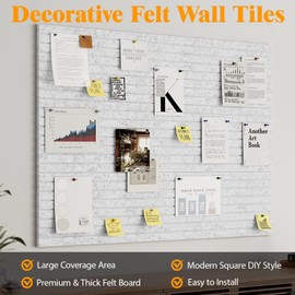 Uoisaiko Felt Cork Board for Wall, 12 Pack Large Bulletin Board, Slat Wall Paneling, Corkboard Pin Board Squares, for Office Home Bedroom Classroom, Decorative, Light Gray