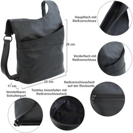 JENNIFER JONES Women's Shoulder Bag with Zip - Handbag in 2 Sizes - Crossbody Bag, Black-M