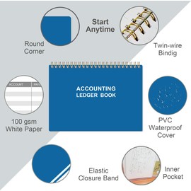 Accounting Ledger Book - A5 Ledger Book for Bookkeeping, Small Businesses & Personal Use, Expense Tracker Notebook for Tracking Money, Expenses, Deposits & Balance, 8.5" x 5.8", Blue