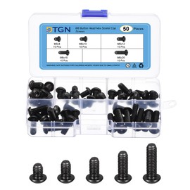 DTGN 50Pcs M6 Button Head Socket Cap Screws Kit - 8/10/12/16/20mm Carbon Steel Black Oxide Full Thread Hex Socket Cap Screw Assortment - Good for Machine, Furniture Repairing