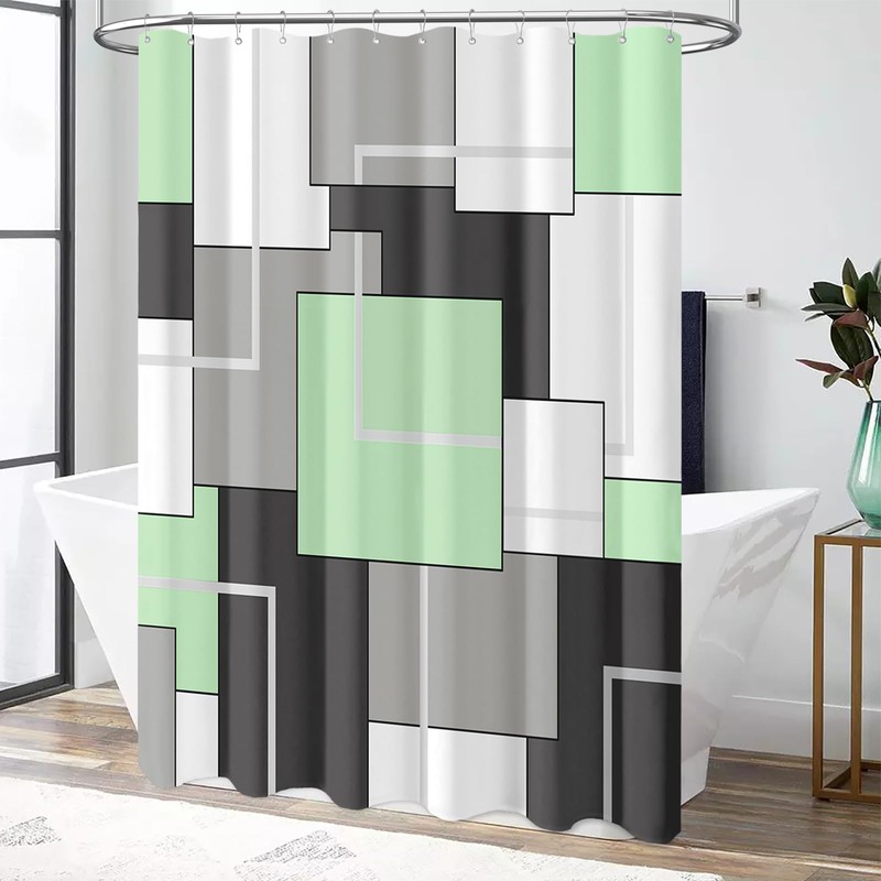 BTTN Extra Long Geometric Decorative Fabric Shower Curtain Set -
