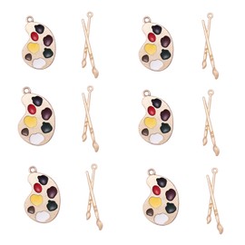 LiQunSweet 40 Pcs 2 Style Enamel Color Palette & Paintbrush Brush Charms Artist Painter Pallet Tools Set Hobby Charm for Jewelry Making DIY Craft Teacher Gifts