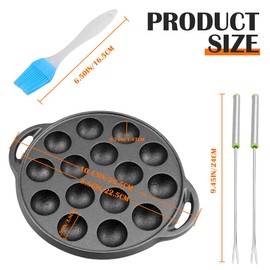 LCJAOF Cast Iron Escargot Dish with 15 Compartment Holes Takoyaki and Mushroom Plate Octopus Ball Maker with Forks and Brush for Snails, BBQ, and Mushroom Cooking