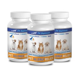 Itch Relief for Cats - Allergy Relief Pets - for Dogs and Cats - Amazing Formula - Chewy Tablets - cat Skin and Coat Supplement - 3 Bottle (225 Chews)