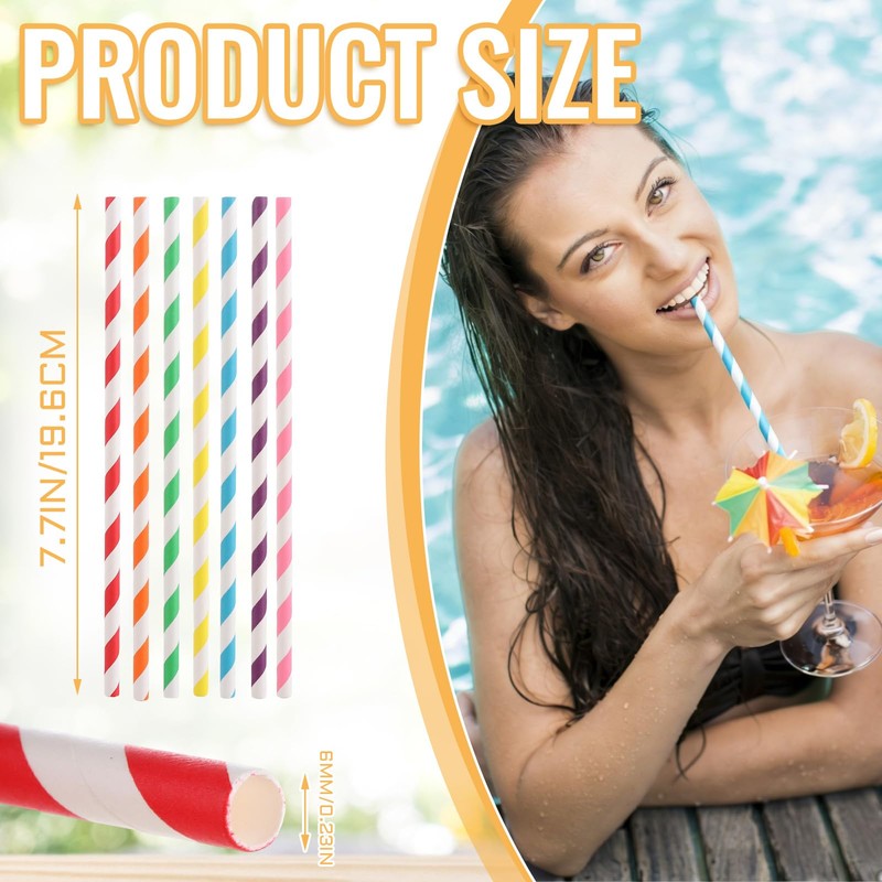 Lychico 300 Pack Paper Straws, Biodegradable Drinking Straws Assorted Colours,