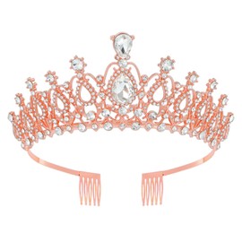 CHTENG Rhinestone Tiara Crown Princess Queen Tiara Headband Crystal Tiara Crown with Comb for Bithday Party Wedding Hair Accessories (Rose Gold)