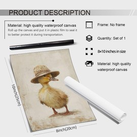 Farm Duck Poster Vintage Farmhouse Rustic Animal Canvas Wall Art Cute Duckling Portrait Painting Prints for Nursery Kid Room Wall Decor 8x10 inch Unframed