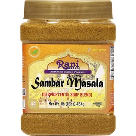 Rani Sambar Masala (Lentil Soup Spice Blend) 16oz (1lb) 454g PET Jar ~ All Natural | Vegan | No Colors | Gluten Friendly | NON-GMO | Kosher | Indian Origin