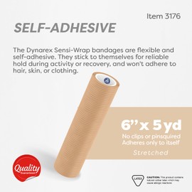 Dynarex Sensi-Wrap Self-Adhesive Bandages, 12-Pack, 6" x 5 Yards, Tan, Latex, Colored Elastic Cohesive Athletic Tape, Tattoo Grip & Vet Wrap