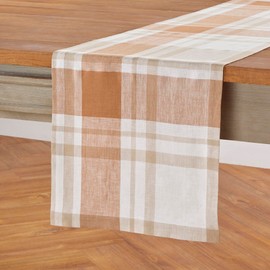 Solino Home Camino de Mesa de Lino a Cuadros 144 Pulgadas - 100% Lino Puro Cosecha de otoño Tartán Camino De Mesa 14 x 144 Pulgadas Ideal para Bodas - Fall Harvest Plaid