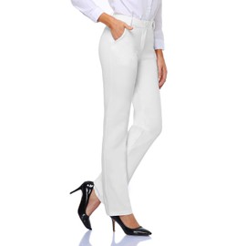 Tapata Women's 26''/28''/30''/32''/34'' Stretchy Straight Dress Pants with Pockets Tall, Petite, Regular for Office Work Business 30", White, M