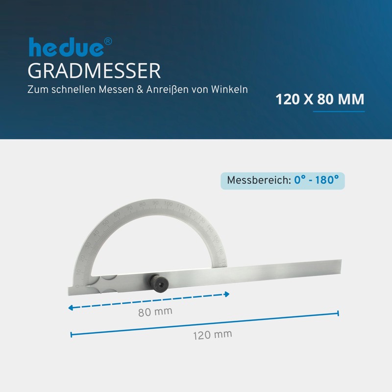 hedue® Degree Gauge 120 mm - Protractor Metal with Measuring