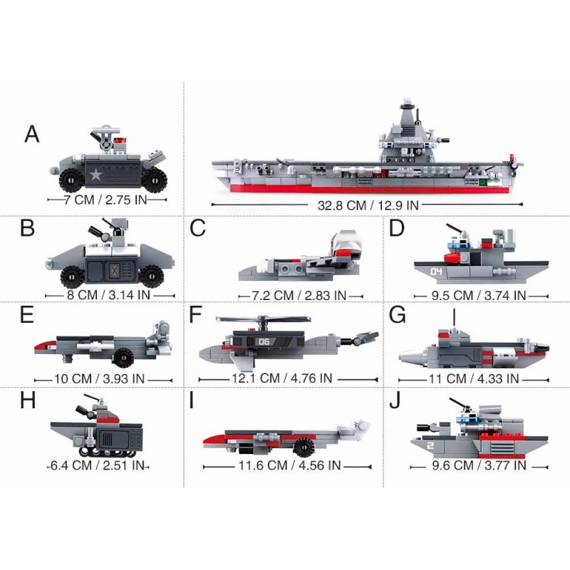 Sluban Army Aircraft Carrier 10-in-1 Display Kit Building Bricks 361pcs