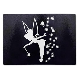 ShopQuality4U Premium Medium 20x28cm Glass Cutting Board Cheese Board Board Tinker Fairy Silhouette Design Design Kitchen Worktop Saver Protector…