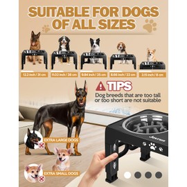 Jovrun Elevated Dog Bowls, Dog Feeder with 2 Stainless Steel Dishes &1 Slow Feeder Bowl, 5 Heights Adjustable Raised Stand for Medium Large, Food Dishes with Non-Slip Feet